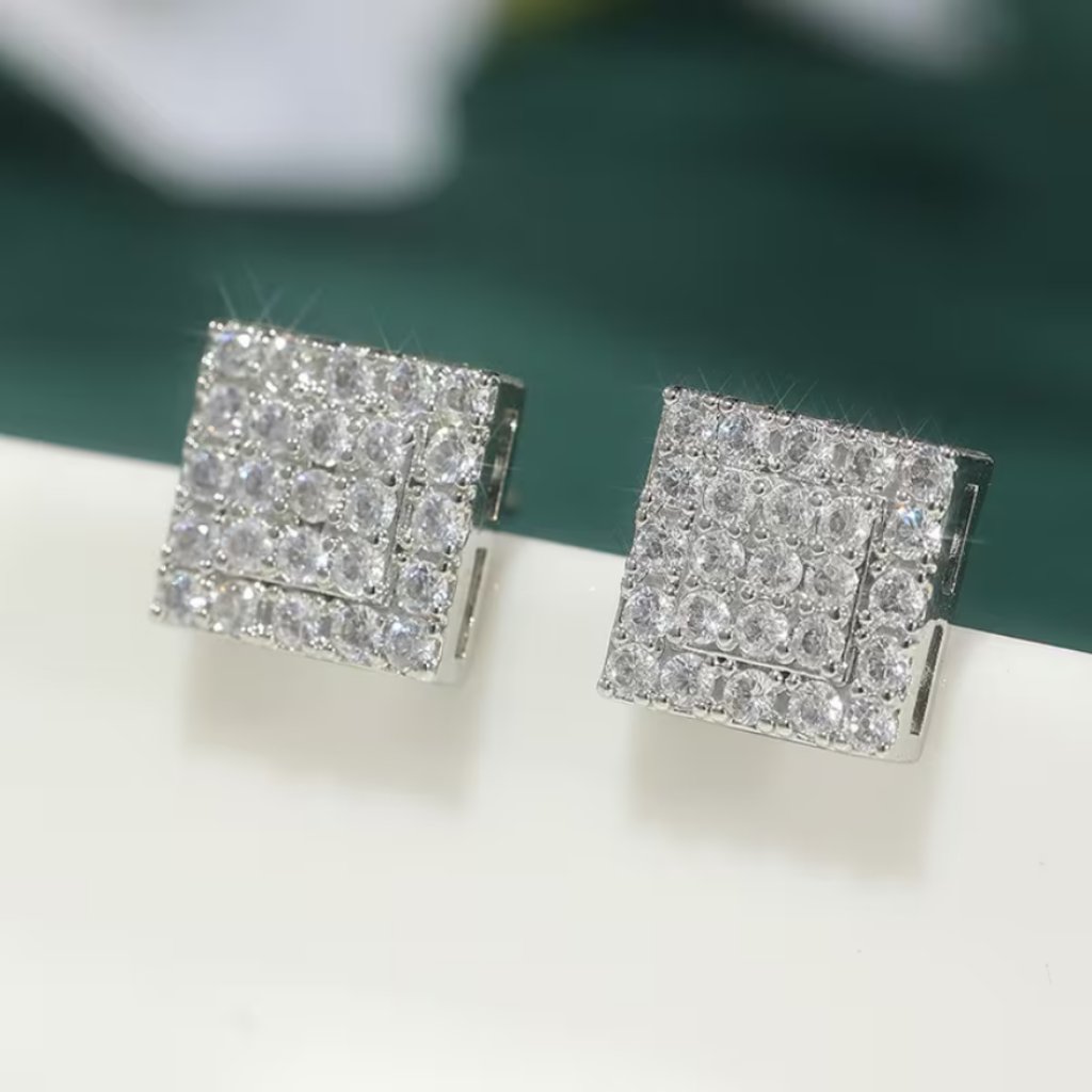 Solid 925 Sterling Silver Womens 2ct Square Diamond Stud Earrings New Jewelry